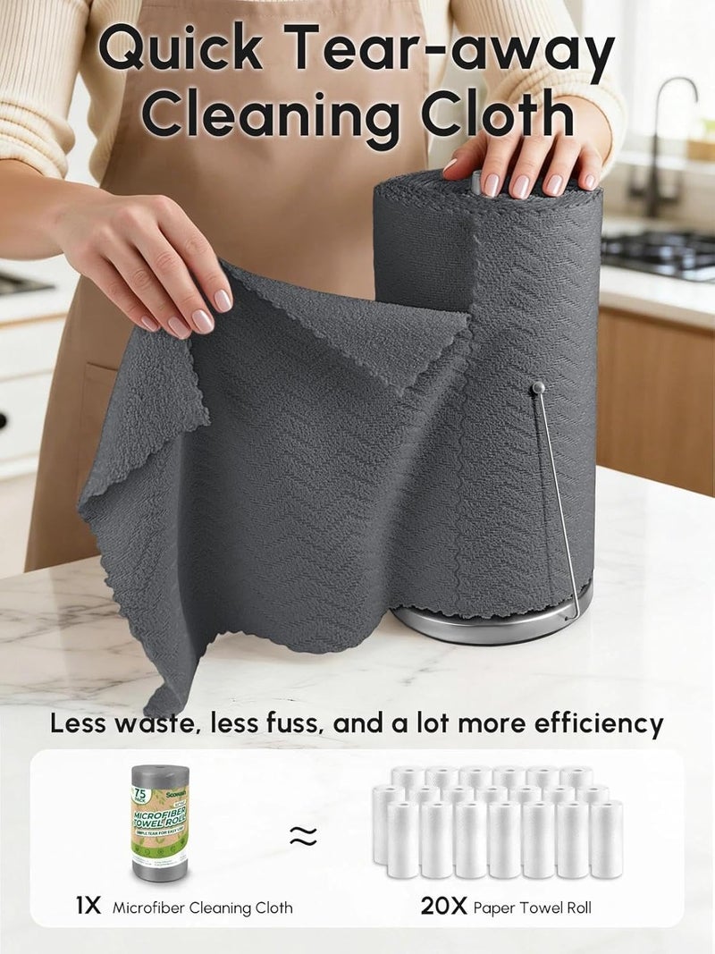 SOOWASH Microfiber Cleaning Cloths Roll, 75 Pack Tear Away Microfiber Towels Roll, 12" x 12" Lint Free Rags, Reusable Cleaning Cloths,Washable,Scratch Free,Ultra Absorbent Dish Rags(Dark Grey Ripple) - Image 2
